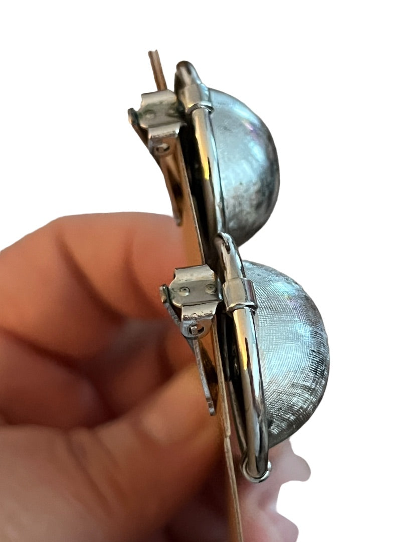 Coro Silver Tone Round Dome Textured Clip On Earrings 1 1/8" Diameter