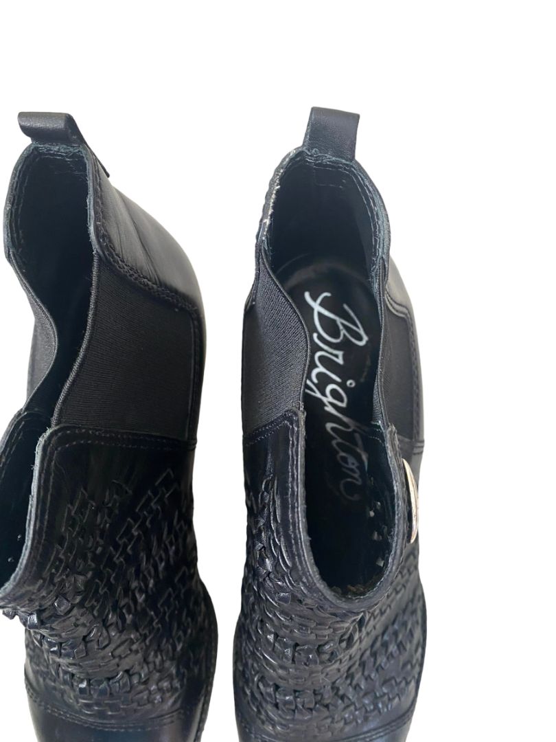 7.5 Brighton Galore Black Woven Leather Booties Boots