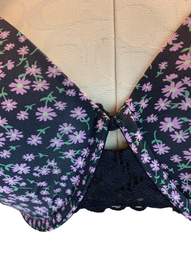 38D Maidenform DM7549 Underwire Bra Full Coverage Fab Fit 2.0 Navy Blue Floral
