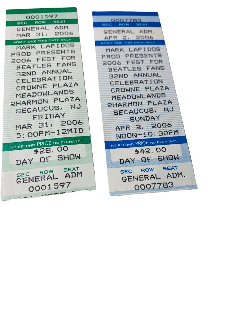 Beatles Fest Tickets 32nd Annual Secaucus NJ 2006 April 2 and March 31