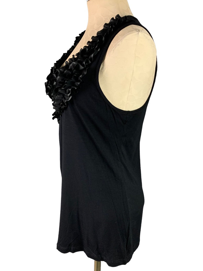 Large Status by Chenault Women's New Black Ruffle Neck Tank Top Sleeveless
