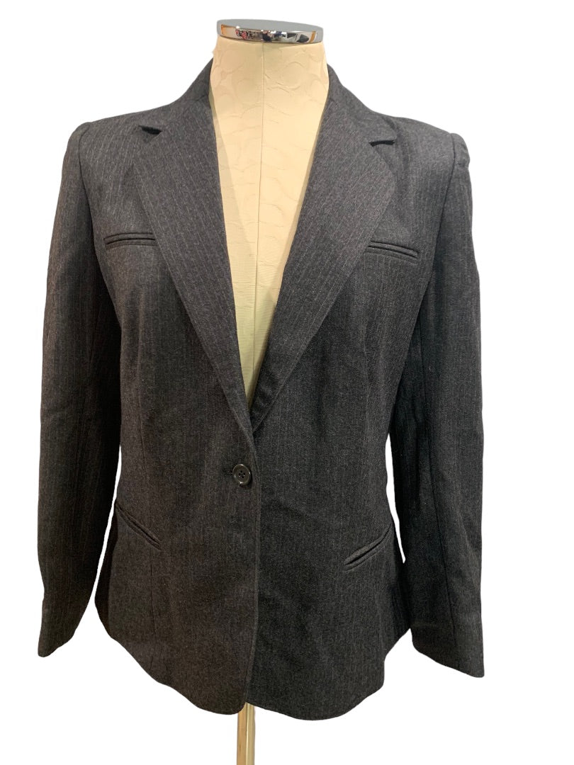 9/10 Dillon Women's Gray Pinstripe Wool Single Button Blazer 1990s Vintage