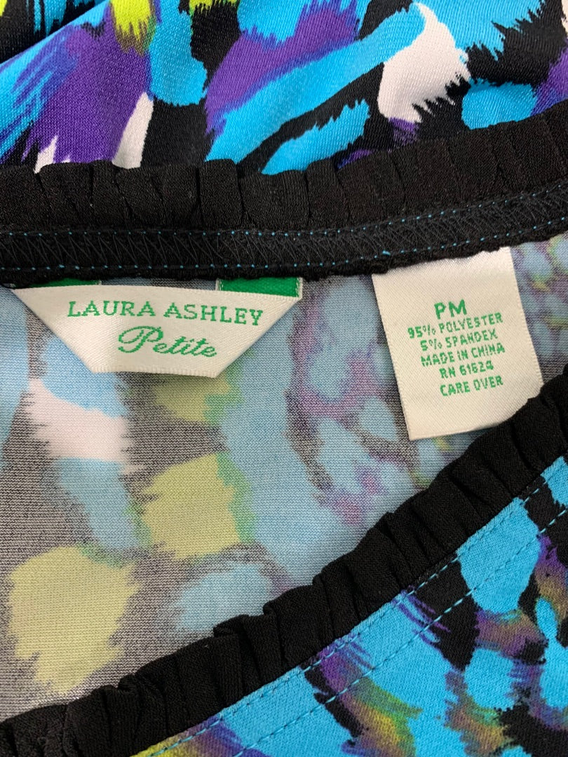 Medium Petite Laura Ashley Petite Women's Blue Print Pullover Blouse Stretch