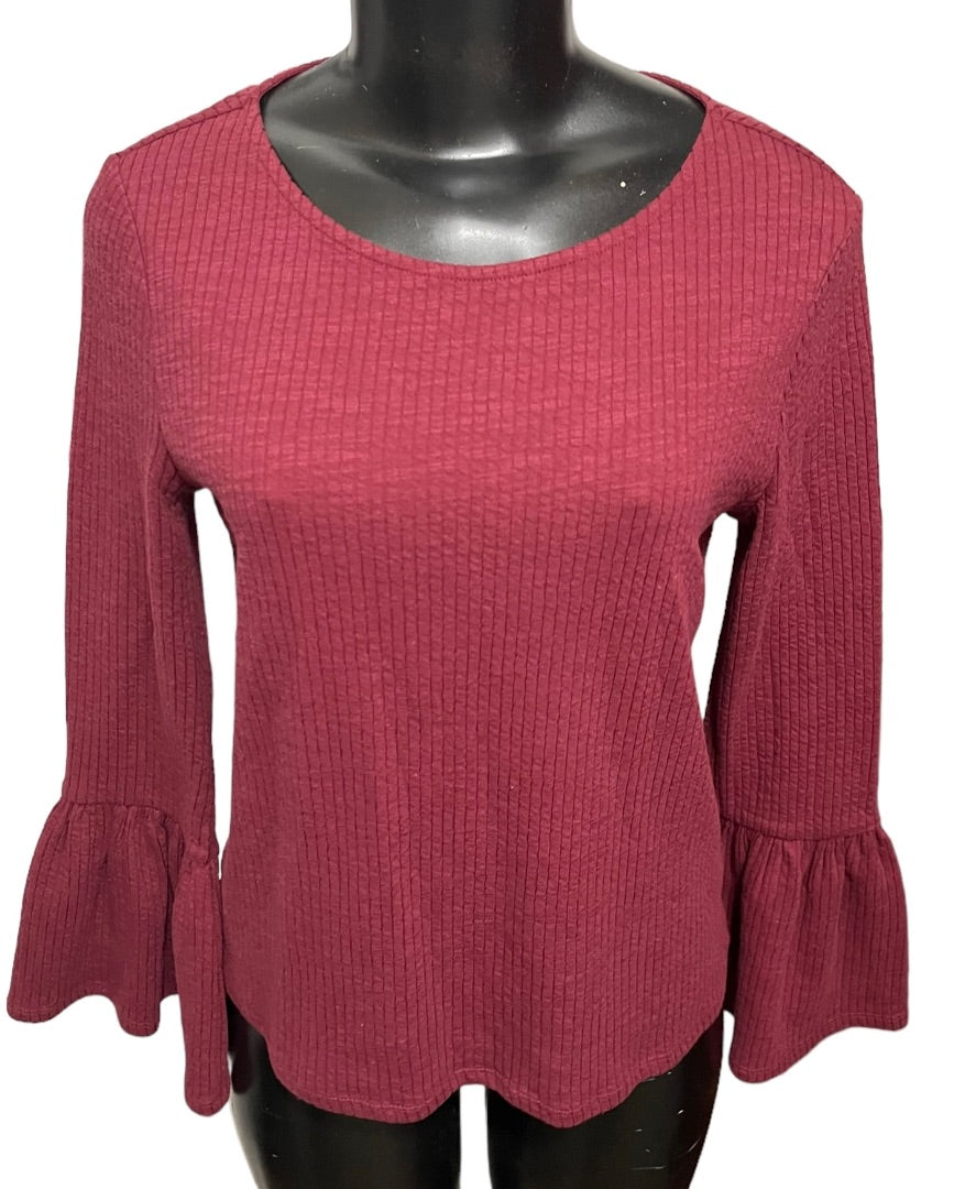 XS Porridge Anthropologie Women's Ribbed Knit Poet Sleeve Top