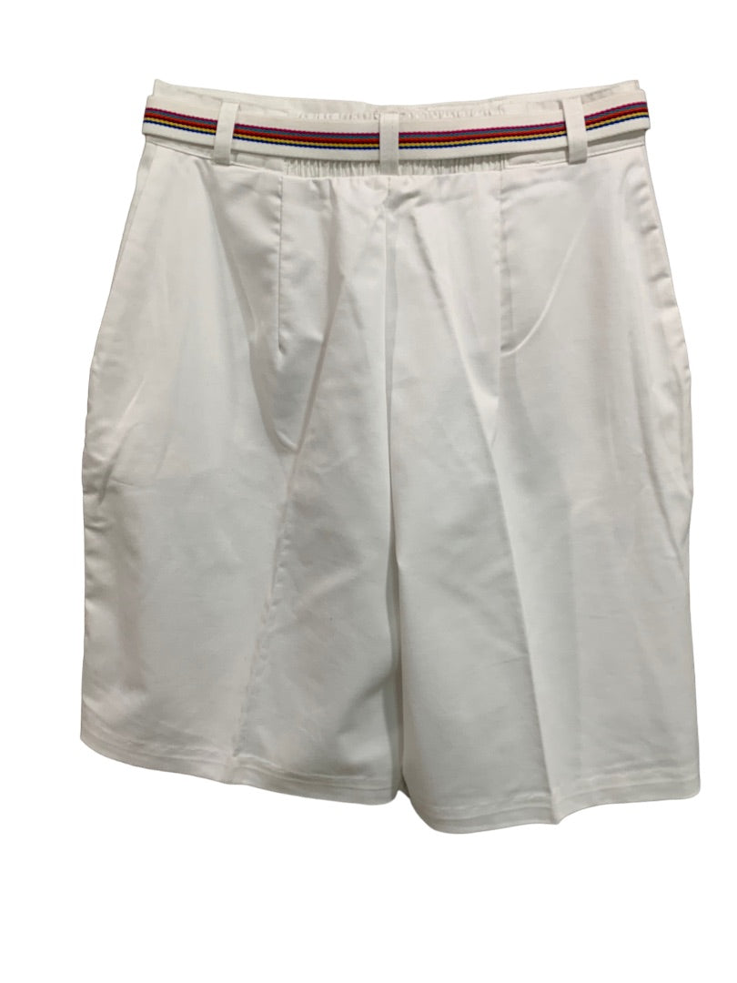 Size 12 Russ Sport Women's White Chino Golf Shorts 1980s Vintage Rainbow Belt