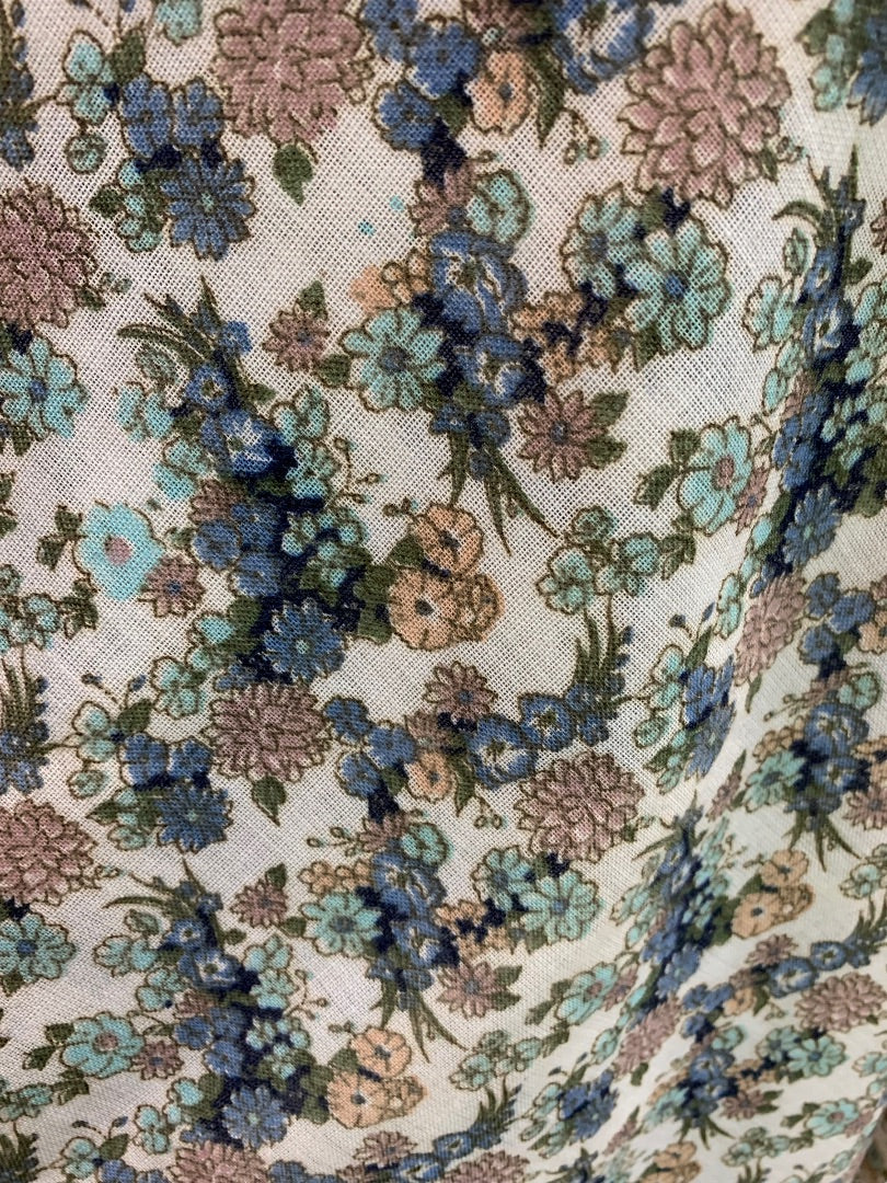 Women's Sheer Raw Edge Shawl 48" Square Wrap Muted Floral Print Retro