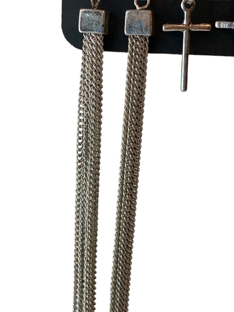 Spencers BodyRage 3 Pack Silvertone Earrings Tassel Cross Spike Pierced New