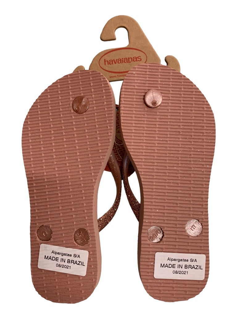 13c/1Y Havaianas Girls Youth Crocus Rose Pink Glitter Flip Flop Sandals
