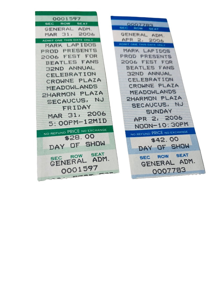 Beatles Fest Tickets 32nd Annual Secaucus NJ 2006 April 2 and March 31