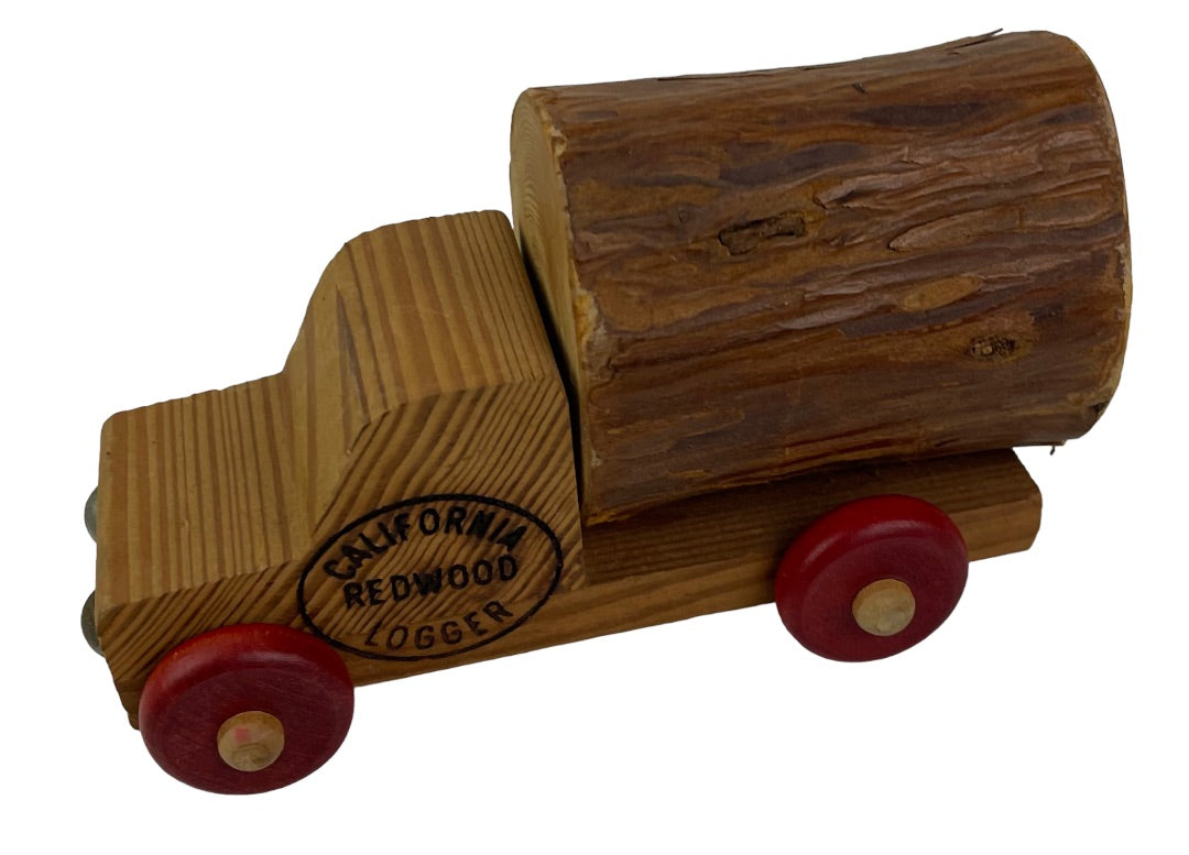 California Redwood Logger Wooden Toy Truck Red Wheels