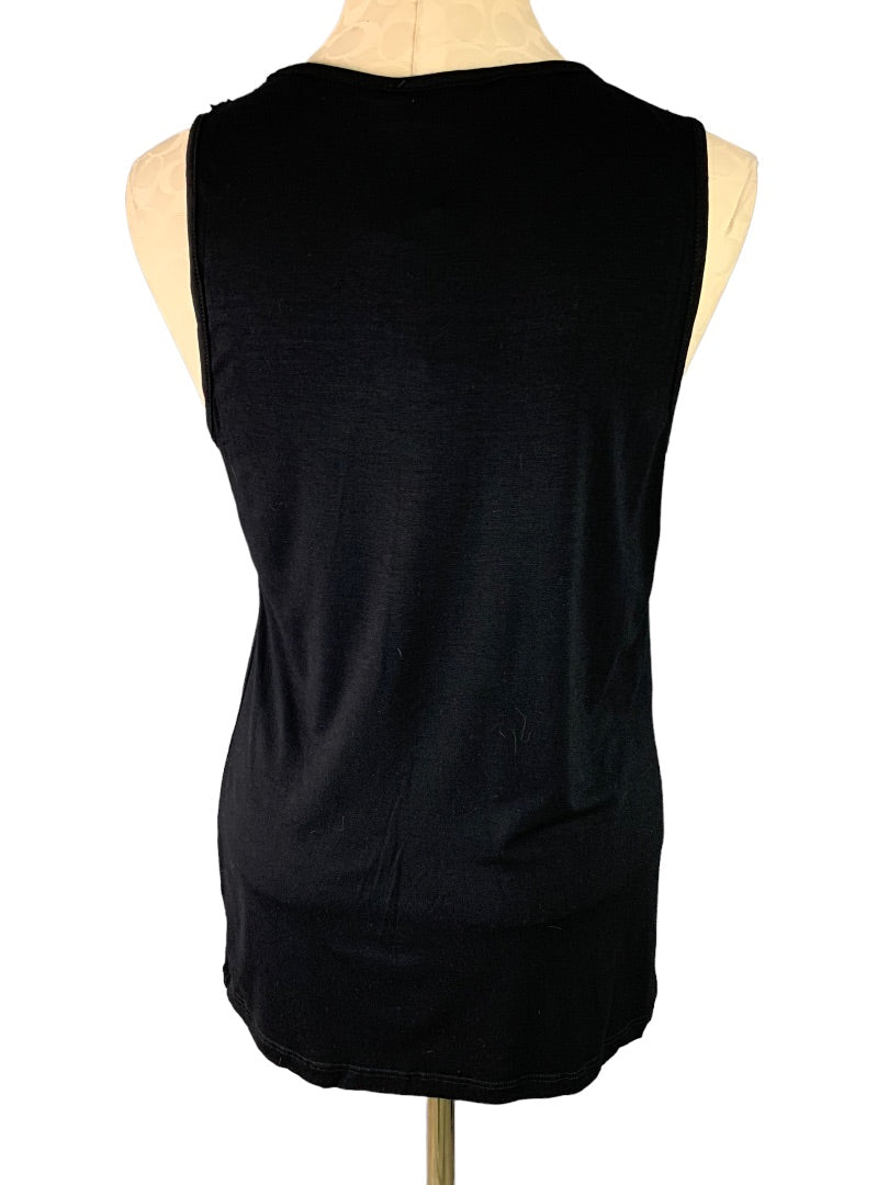 Large Status by Chenault Women's New Black Ruffle Neck Tank Top Sleeveless