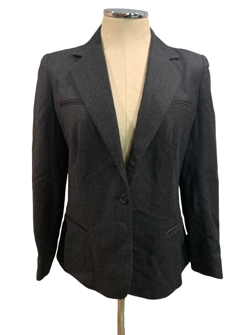 9/10 Dillon Women's Gray Pinstripe Wool Single Button Blazer 1990s Vintage