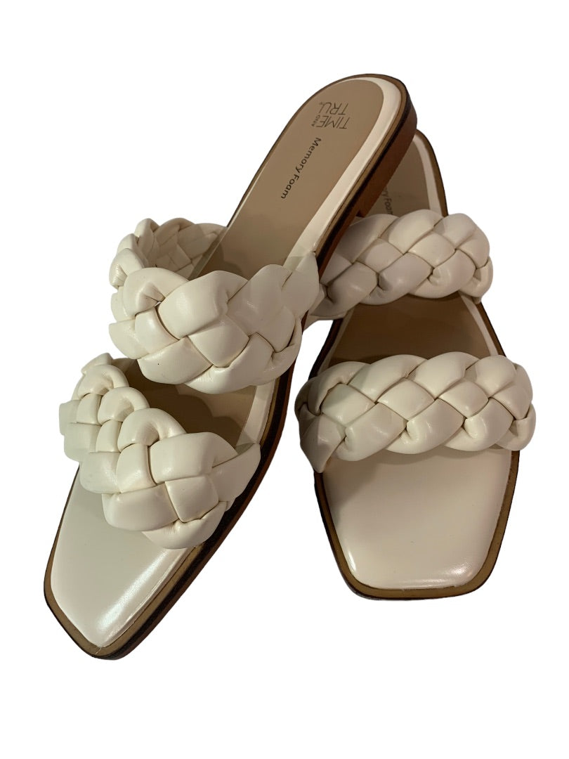Size 8 Time & Tru Women's Slide Sandals Ivory Woven Vegan Leather Flats