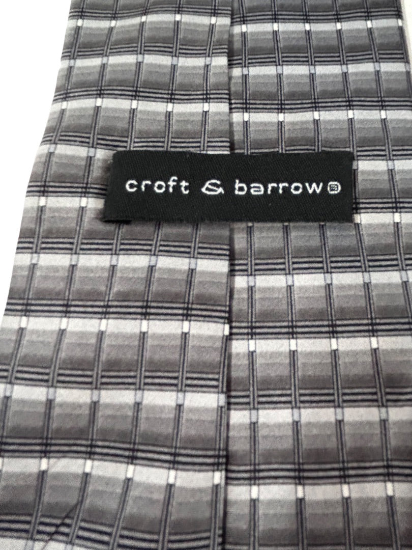 Croft & Barrow Men's Gray Silk Necktie Geometric Patter 59" Tie