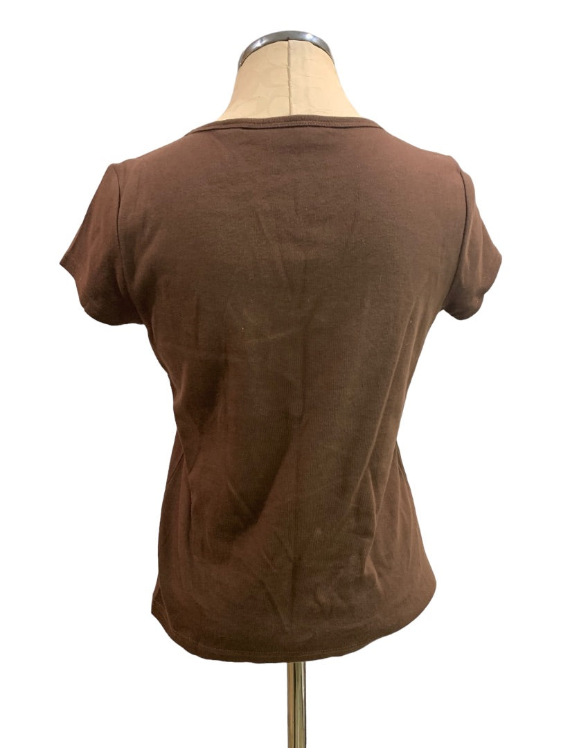 Small First Issue by Liz Claiborne Women's Brown T-shirt Wooden Beaded Neckline