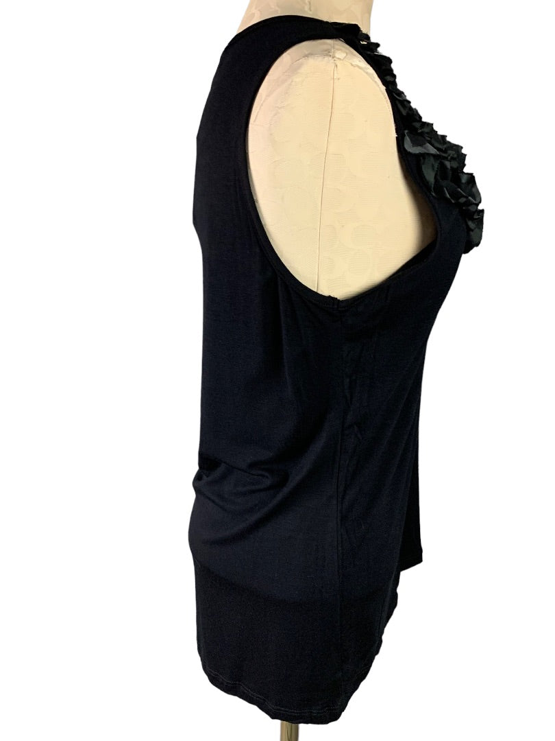 Large Status by Chenault Women's New Black Ruffle Neck Tank Top Sleeveless
