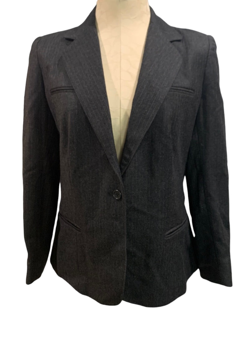 9/10 Dillon Women's Gray Pinstripe Wool Single Button Blazer 1990s Vintage