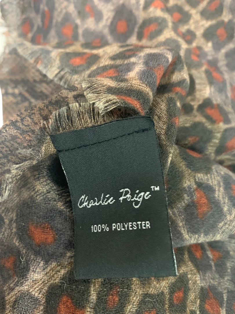 Charlie Paige Sheer Animal Print Snakeskin Reversible Brown Rust Lightweight Scarf 28 x 72