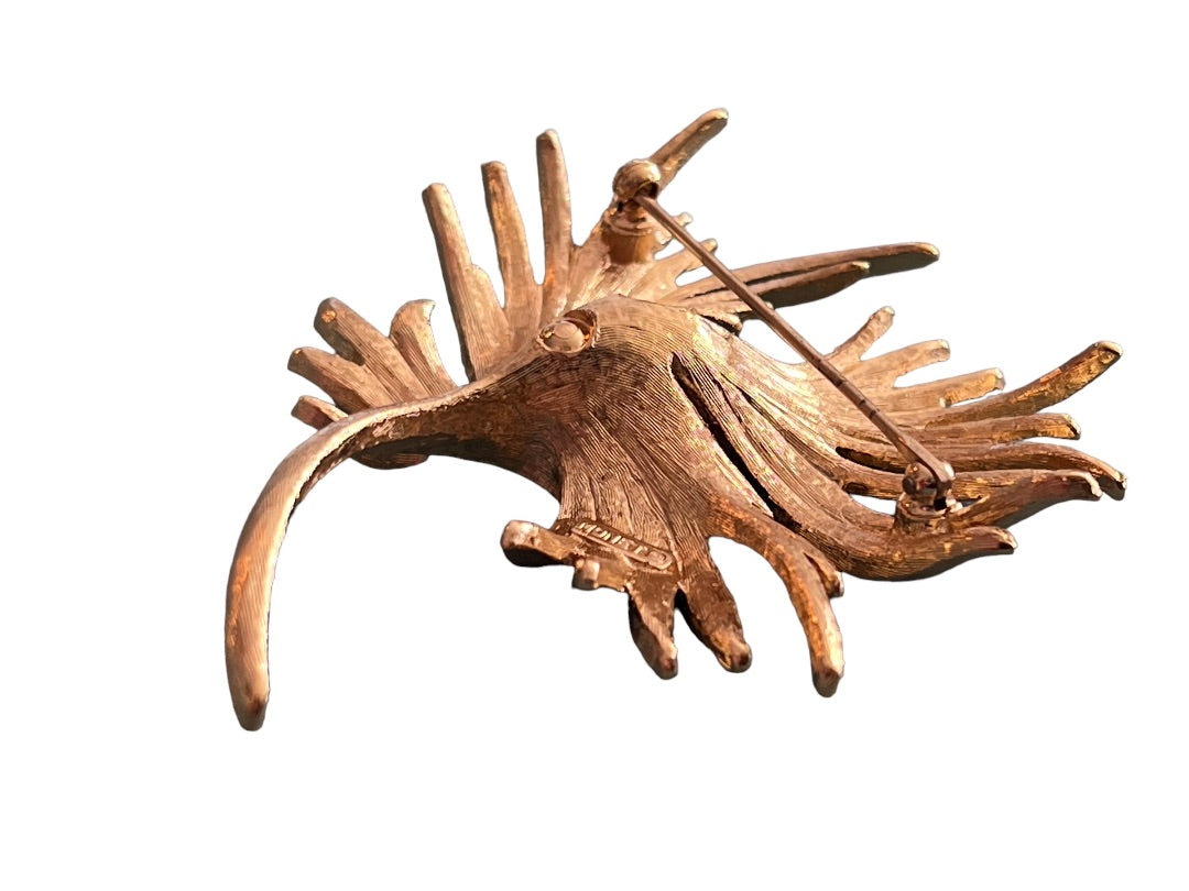 Gold Tone Monet Vintage Cone Leaf Brooch Pin Signed