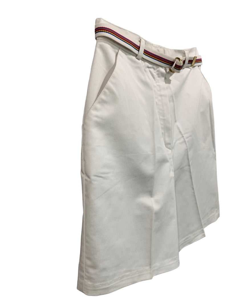 Size 12 Russ Sport Women's White Chino Golf Shorts 1980s Vintage Rainbow Belt