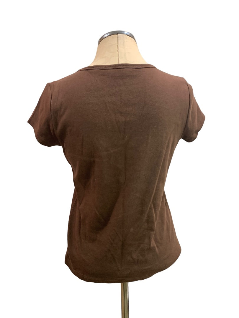 Small First Issue by Liz Claiborne Women's Brown T-shirt Wooden Beaded Neckline