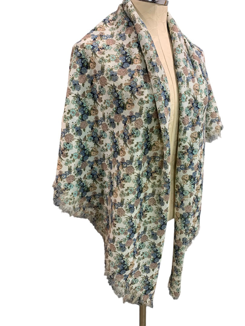 Women's Sheer Raw Edge Shawl 48" Square Wrap Muted Floral Print Retro