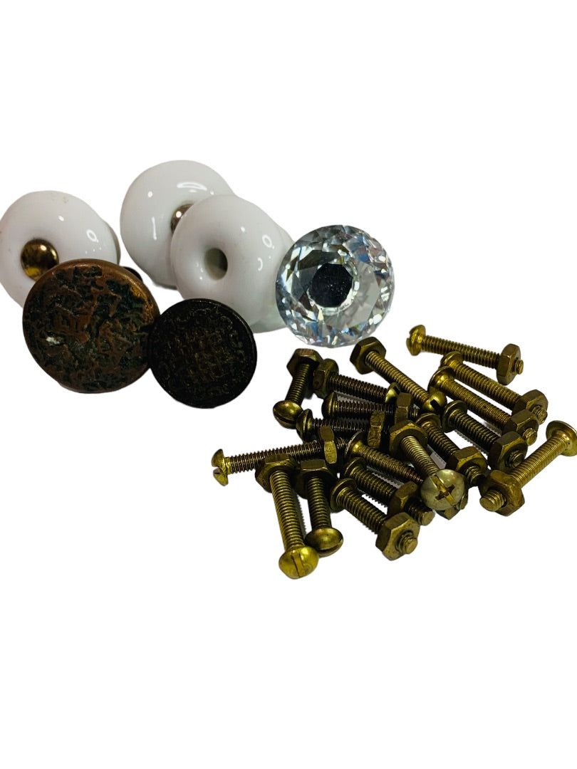 Assorted Lot of 6 Drawer Knobs Vintage Style Assorted Nuts and Bots Craft Upcycle