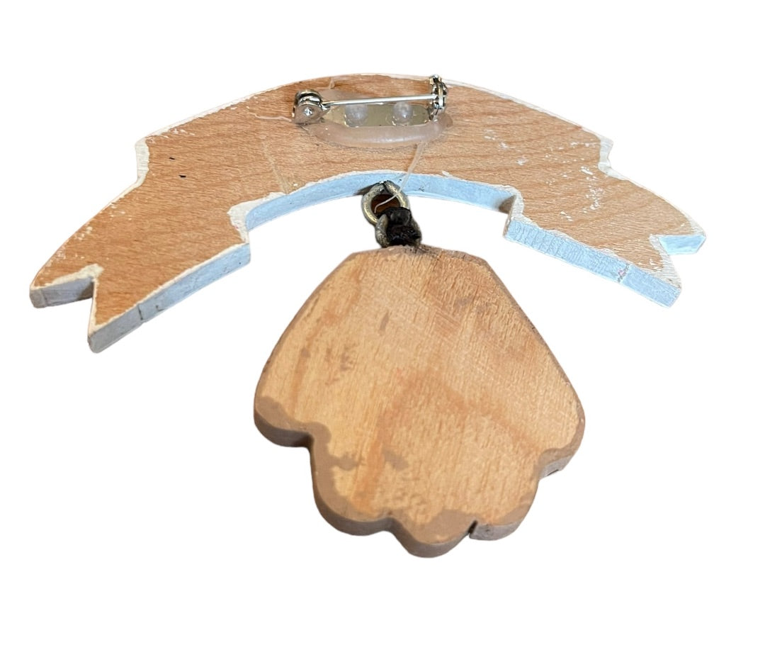 I Love Baseball Hand Painted Pin Glove and Ball Pendant Wooden