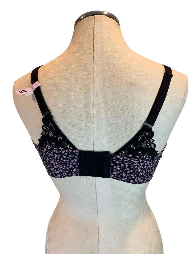 38D Maidenform DM7549 Underwire Bra Full Coverage Fab Fit 2.0 Navy Blue Floral