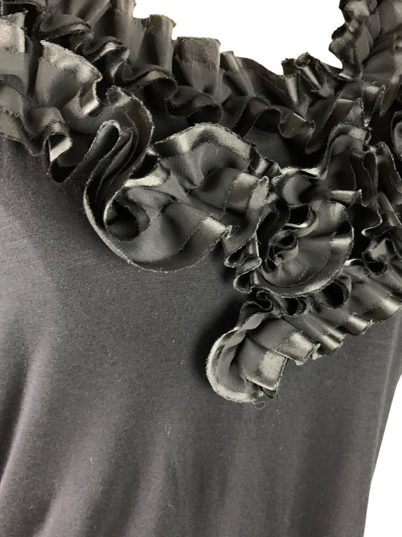 Large Status by Chenault Women's New Black Ruffle Neck Tank Top Sleeveless