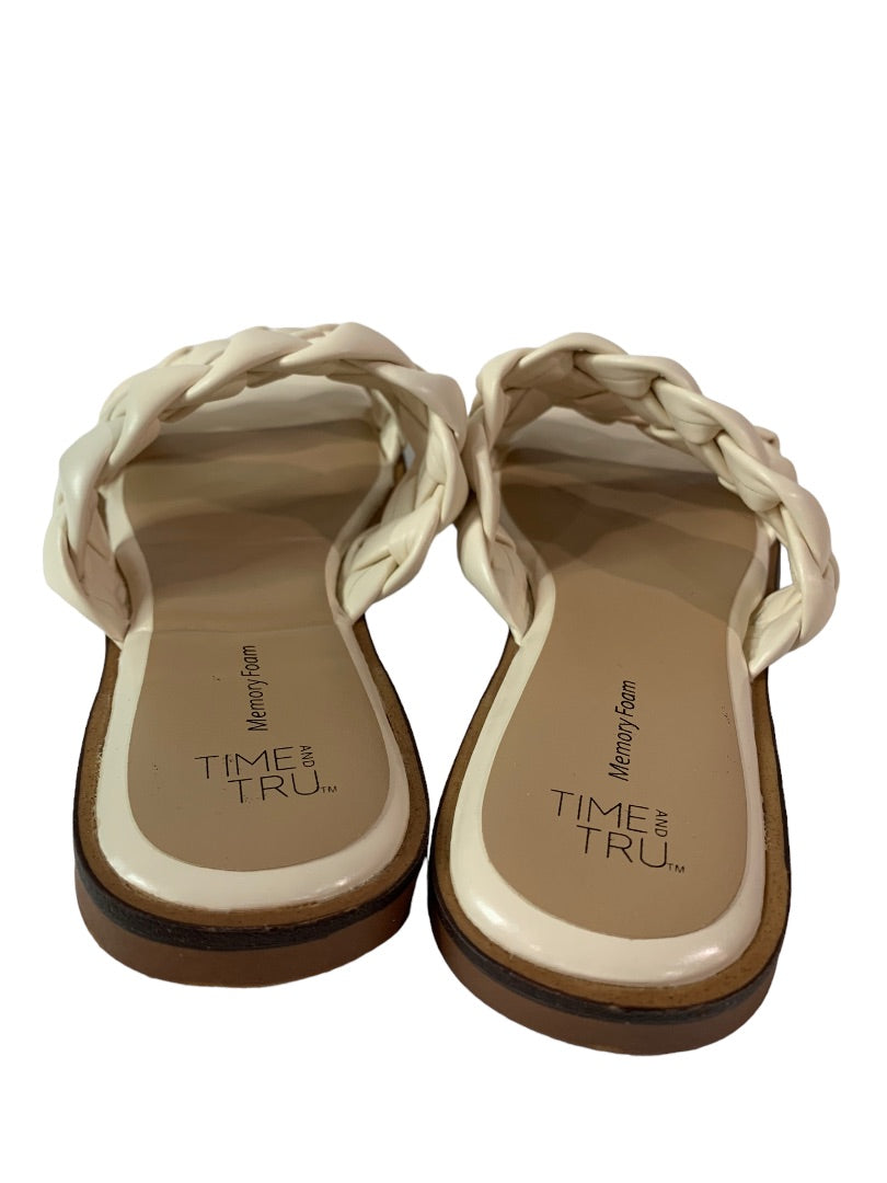 Size 8 Time & Tru Women's Slide Sandals Ivory Woven Vegan Leather Flats