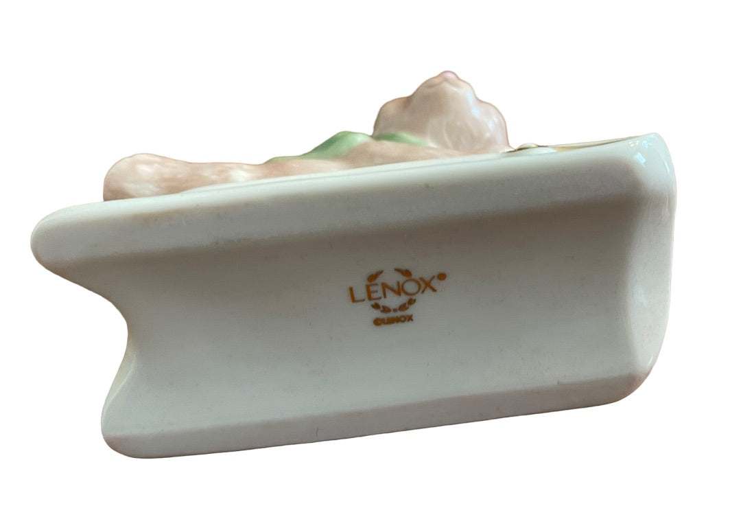 Lenox Sleightime Teddy Bear Sled Ride Holly Ornament Boxed Porcelain