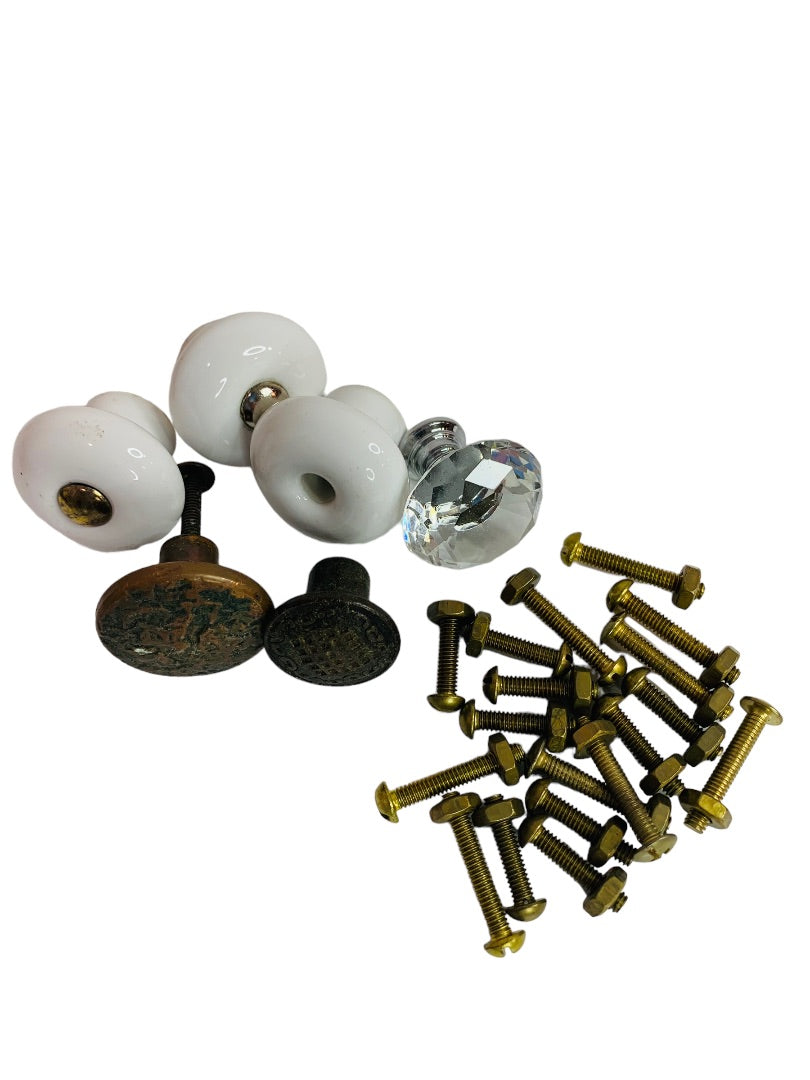 Assorted Lot of 6 Drawer Knobs Vintage Style Assorted Nuts and Bots Craft Upcycle