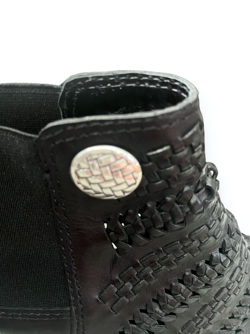 7.5 Brighton Galore Black Woven Leather Booties Boots