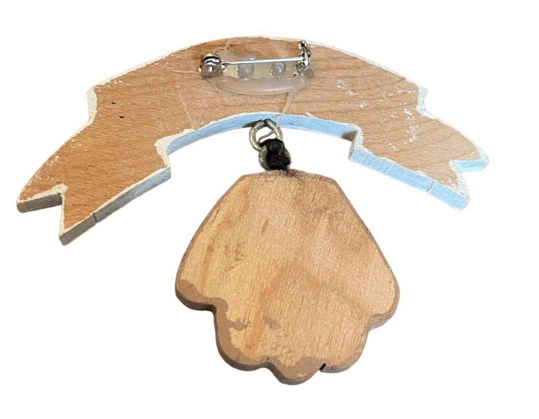 I Love Baseball Hand Painted Pin Glove and Ball Pendant Wooden