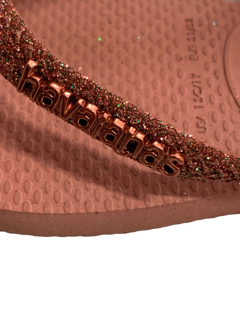 13c/1Y Havaianas Girls Youth Crocus Rose Pink Glitter Flip Flop Sandals