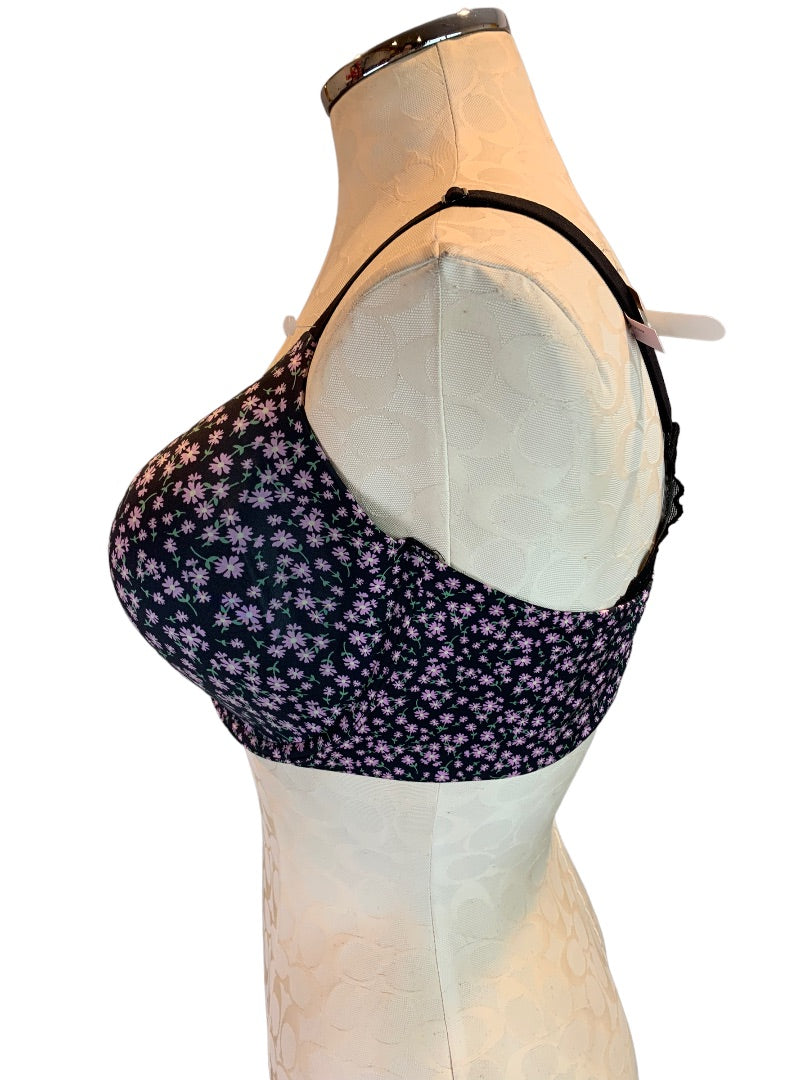 38D Maidenform DM7549 Underwire Bra Full Coverage Fab Fit 2.0 Navy Blue Floral