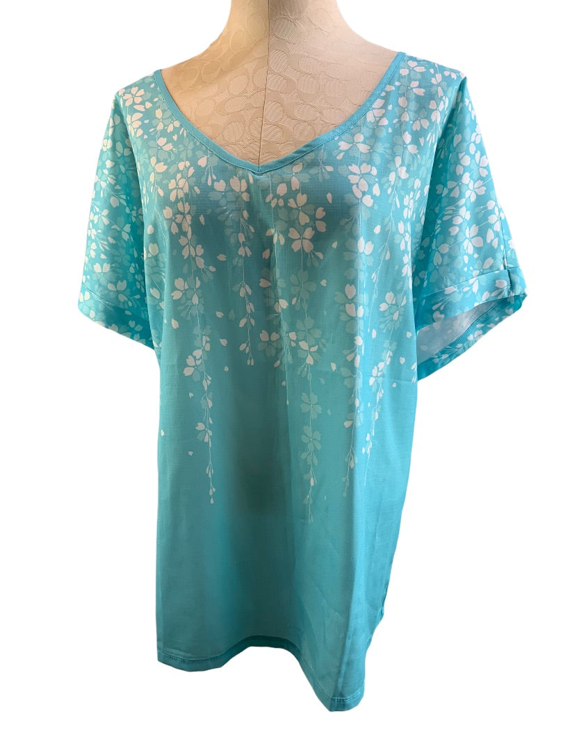 XXL Just Fashion Now Women's New Aqua White Pullover Blouse V-Neck