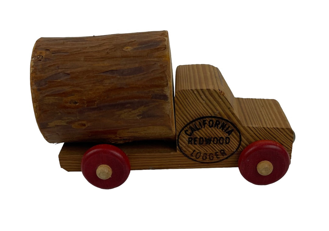 California Redwood Logger Wooden Toy Truck Red Wheels