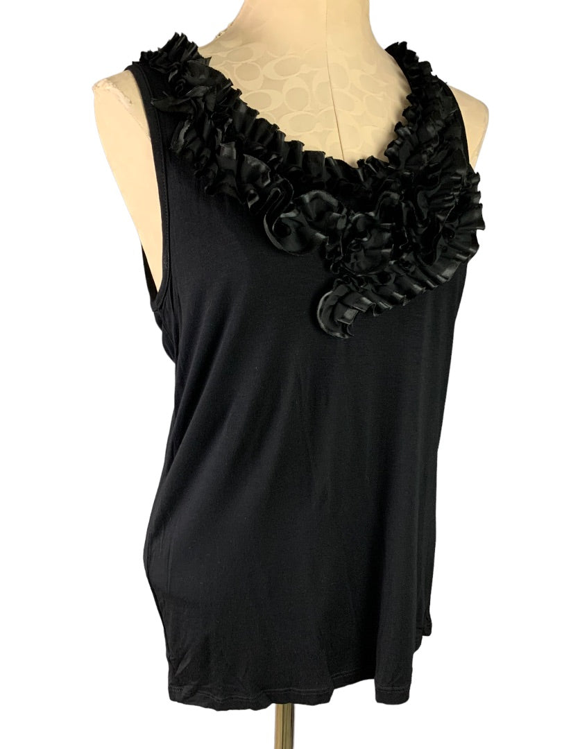 Large Status by Chenault Women's New Black Ruffle Neck Tank Top Sleeveless