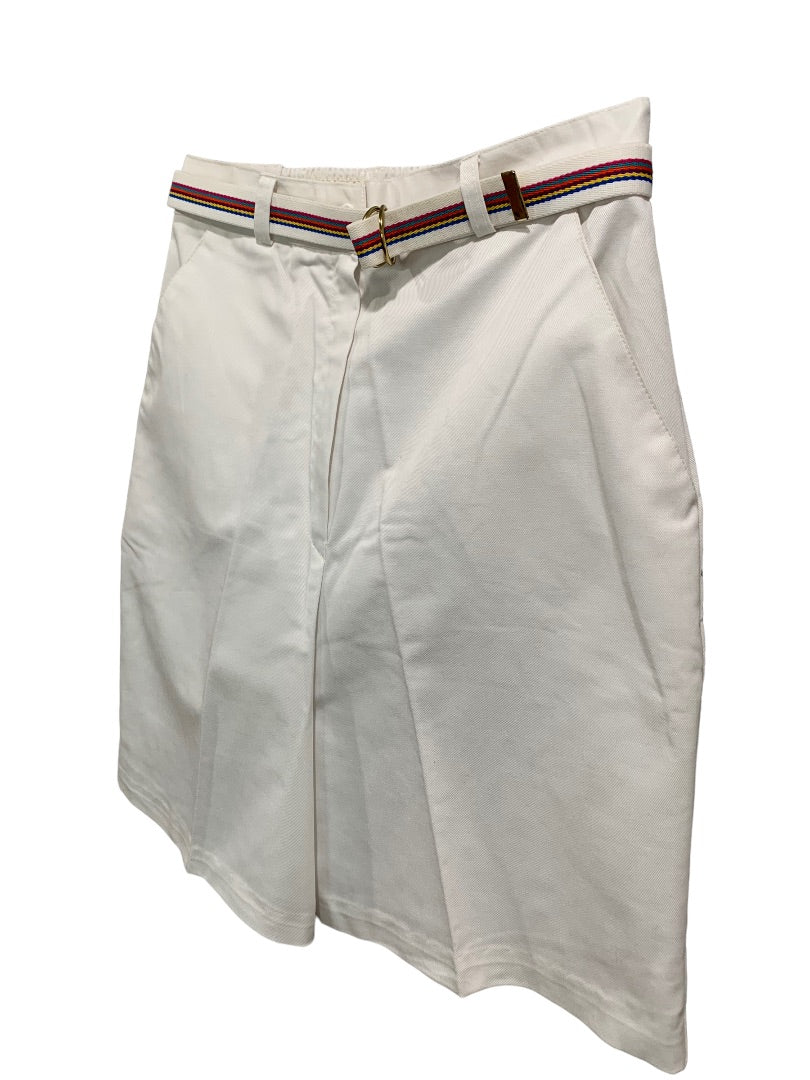 Size 12 Russ Sport Women's White Chino Golf Shorts 1980s Vintage Rainbow Belt