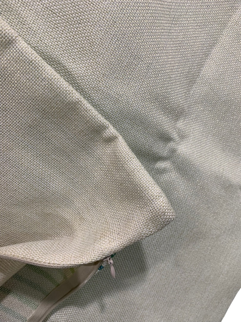 Set of 2 Pillow Covers Burlap Style Green Blue Striped 16" Square Zip Closure