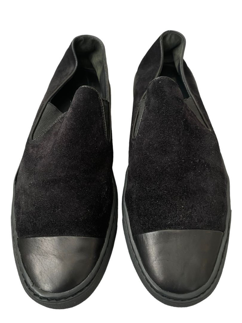 7 VINCE Neda Black Suede Slip-On Sneakers Leather Toe Cap
