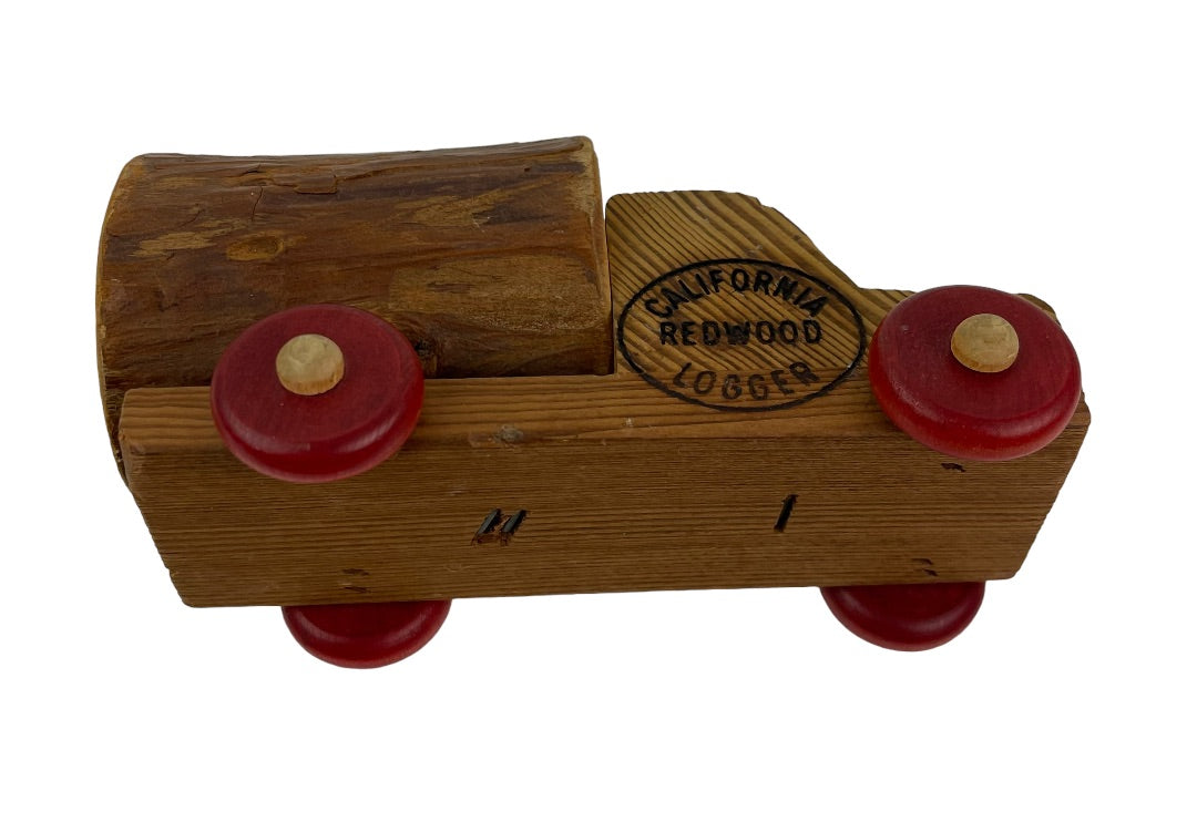 California Redwood Logger Wooden Toy Truck Red Wheels