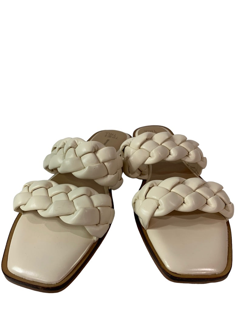 Size 8 Time & Tru Women's Slide Sandals Ivory Woven Vegan Leather Flats