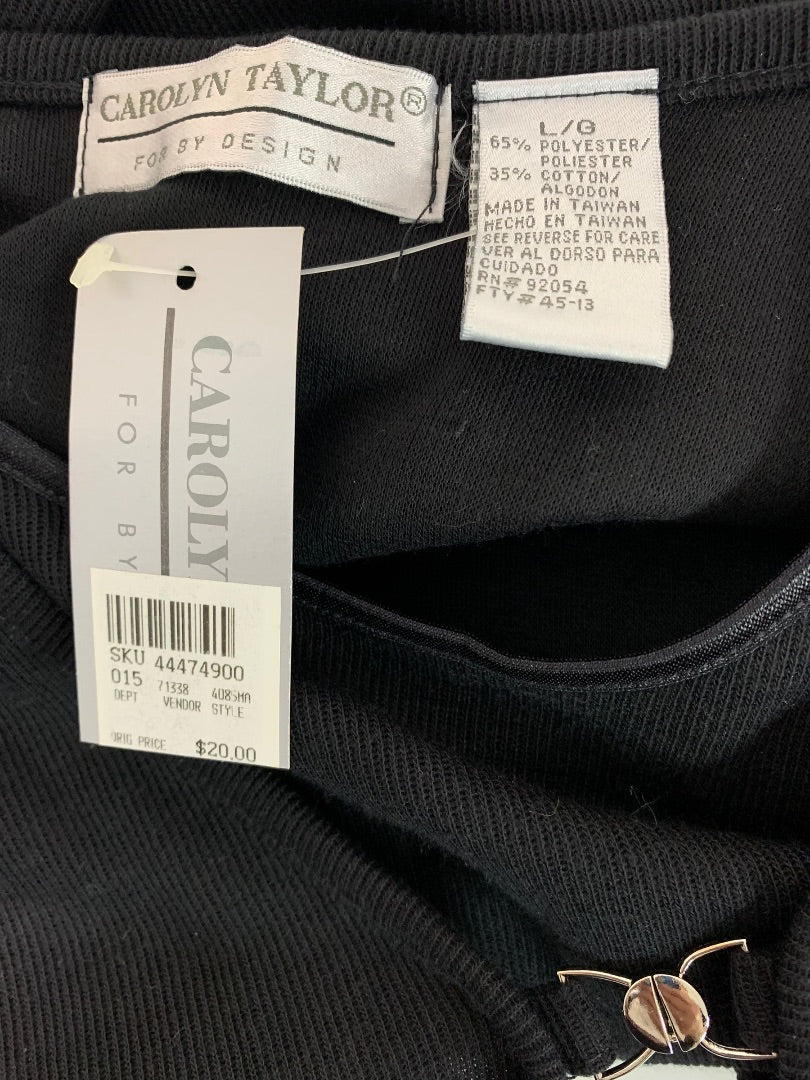 Large Carolyn Taylor Women's Black New Short Sleeve Pullover Cardigan Style Sweater