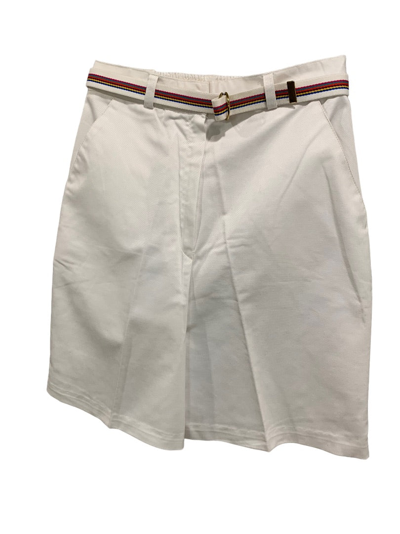 Size 12 Russ Sport Women's White Chino Golf Shorts 1980s Vintage Rainbow Belt