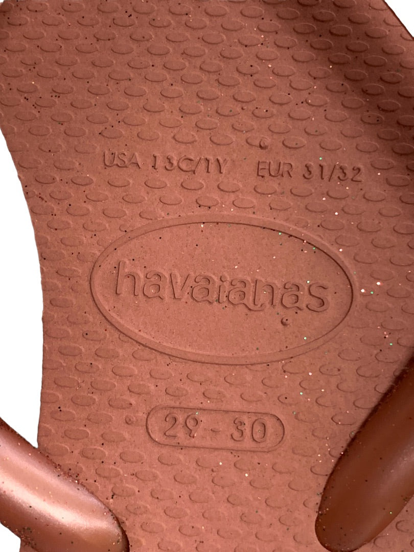 13c/1Y Havaianas Girls Youth Crocus Rose Pink Glitter Flip Flop Sandals