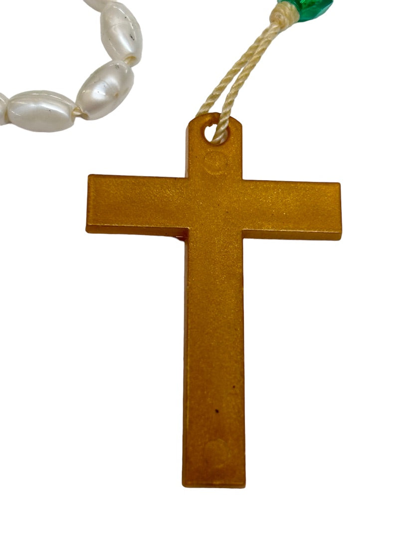 Vintage Plastic Rosary Beads Turquoise White Goldtone