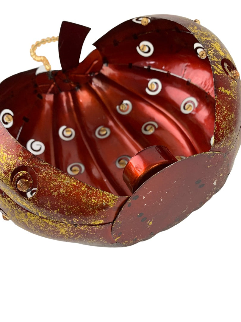 Metal Pumpkin Tabletop Gold Paint Beaded Candle Holder Fall Accent Votive